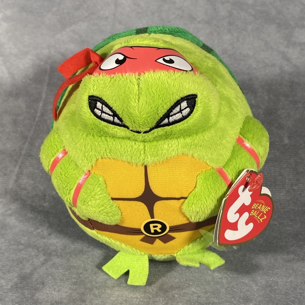 TY Beanie Ballz Ball Ninja Turtles Raphael 5" Plush Stuffed Toy TMNT (#B8)